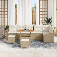 vidaXL 9 Delars Trädgårdsoffa Set med Kuddar Beige Poly Rattan Akacia