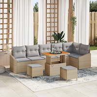 vidaXL Trädgårdsoffset med kudde med lagring 9 pcs Beige Poly rattan