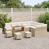 vidaXL 13-delad trädgårdsoffgrupp med kuddar beige poly rattan akacia