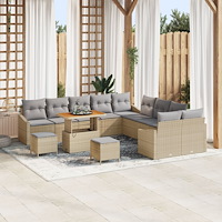 vidaXL 13-delars utesoffa-set med kuddar beige konstrotting akacia