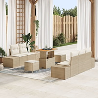 vidaXL 8-delad trädgårdsoffasett med kuddar Beige Poly Rattan Akacia