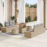 vidaXL 8-delat trädgårdsoff-set med kuddar beige poly rattan akacia