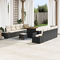 vidaXL Trädgårdsoffset med kudde med lagring 11 pcs Svart Poly rattan