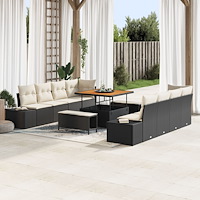 vidaXL Trädgårdsoffset med kudde Svart 264 x 62 x 85 cm Poly rattan