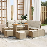 vidaXL 9-delad trädgårdsoffuppsättning med kuddar Beige Poly Rattan Akacia