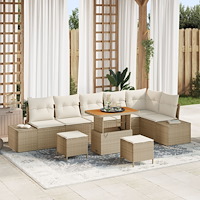 vidaXL 9-delad trädgårdsoffgrupp med kuddar beige poly rattan akacia