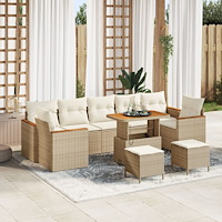 vidaXL 10-delad Trädgårdssoffgrupp med Kuddar Beige Poly Rattan Akacia, vidaXL 3-delad Trädgårdsserveringsgrupp med Kuddar Beig...