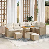 vidaXL 9 Delar Trädgårdsoffset med Kuddar Beige Poly Rattan Akacia