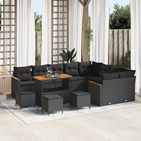 vidaXL 13 Delar Trädgårdsoffaset Med Kuddar Svart Poly Rattan Akacia, vidaXL 4 Delar Trädgårdsdiningset Med Kuddar Svart Poly R...