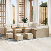 vidaXL 13-delat Trädgårdsoffarsset med Kuddar Beige Poly Rattan Akacia
