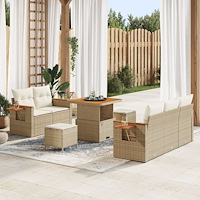 vidaXL Trädgårdsoffset med kudde med lagring 8 pcs Beige Poly rattan