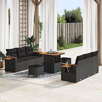 vidaXL 9-delat trädgårdsoffset med kuddar svart poly rattan akacia, vidaXL 3-delat trädgårdsäteset med kuddar svart poly rattan...