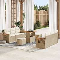 vidaXL 9-delars Trädgårdsoffset med kuddar Beige Poly Rattan Akacia