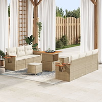 vidaXL 10-delars trädgårdsoffset med kuddar beige polyrotting akacia, vidaXL 3-delars trädgårdsdining set med kuddar beige poly...
