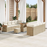 vidaXL 11 delars trädgårdsoffasats med kuddar beige poly rattan akacia, vidaXL 3 delars trädgårdsserveringsats med kuddar beige...