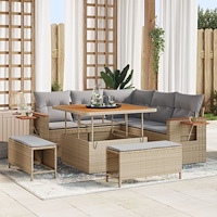 vidaXL 8-delars Trädgårdsoffasett med kuddar Beige Poly Rattan Akacia, vidaXL 3-delars Trädgårds matsalsset med kuddar Beige Po...