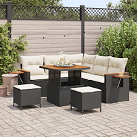 vidaXL 8-delat Trädgårdsoffaset med kuddar Svart Poly Rattan Akacia, vidaXL 3-delat Trädgårdsdining-set med kuddar Svart Poly R...