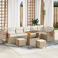 vidaXL 9-delat trädgårdsoffaset med kuddar beige poly rattan akacia