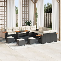 vidaXL Trädgårdsoffset med kudde 18 pcs Svart och kräm konstrotting