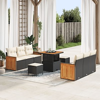 vidaXL Trädgårdsoffset med kudde 11 pcs Svart och kräm konstrotting