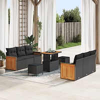 vidaXL Trädgårdsoffset med kudde 11 pcs Svart konstrotting