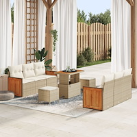 vidaXL 9-delad trädgårdsoffaset med kuddar beige poly rattan akacia