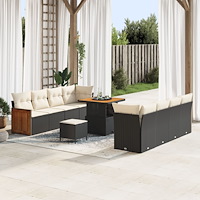 vidaXL Trädgårdsoffset 11 pcs Svart och kräm konstrotting