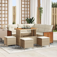vidaXL 9-delars Trädgårdsofaset med Kuddar Beige Poly Rattan Akacia
