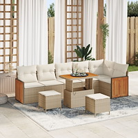 vidaXL 9-delat trädgårdsoffaset med kuddar Beige Poly Rottning Akacia