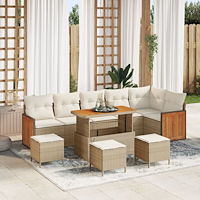 vidaXL 10-delat Trädgårdsoffset med Kuddar Beige Poly Rattan Akaci