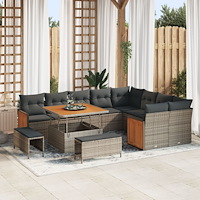 vidaXL Trädgårdsoffset med kudde 13 pcs Grå konstrotting