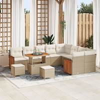 vidaXL 12-delars trädgårdsofa set med kuddar Beige Poly Rattan Akacia