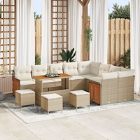 vidaXL 13 Delar Trädgårdsoffagrupp med Kuddar Beige Poly Rattan Akacia