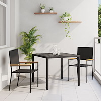 vidaXL Trädgårdsmöbelset 3 pcs Svart 90 x 90 x 75 cm konstrotting