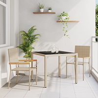 vidaXL Trädgårdsmöbelset 3 pcs Beige 90 x 90 x 75 cm konstrotting
