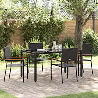 vidaXL Trädgårdsmöbelset 5 pcs Svart 150 x 90 x 75 cm konstrotting