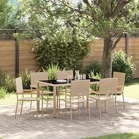 vidaXL Trädgårdsmöbelset 7 pcs Beige 150 x 90 x 75 cm konstrotting