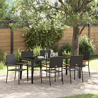 vidaXL Trädgårdsmöbelset 7 pcs Svart 190 x 90 x 75 cm konstrotting