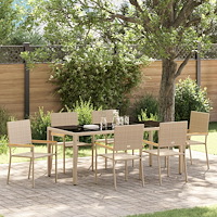 vidaXL Trädgårdsmöbelset 7 pcs Beige och svart 190 x 90 x 75 cm