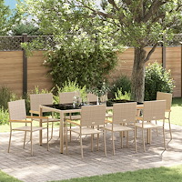 vidaXL Trädgårdsmöbelset 9 pcs Beige 190 x 90 x 75 cm konstrotting