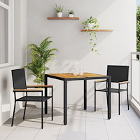 vidaXL Trädgårdsmöbelset 3 pcs Svart och Brunt 90 x 90 x 75 cm