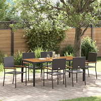 vidaXL Trädgårdsmöbelset 7 pcs Svart 190 x 90 x 75 cm konstrotting
