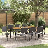 vidaXL Trädgårdsmöbelset 9 pcs Svart och Brunt 190 x 90 x 75 cm