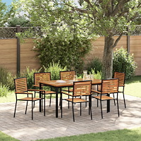 vidaXL Trädgårdsmöbelset 7 pcs Svart 150 x 90 x 75 cm konstrotting