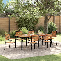 vidaXL Trädgårdsmöbelset 7 pcs Svart 200 x 100 x 75 cm konstrotting