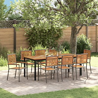 vidaXL Trädgårdsmöbelset 9 pcs Grå Naturlig Teak 200 x 100 x 75 cm