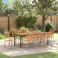 vidaXL Trädgårdsmöbelset 9 pcs Beige 200 x 100 x 75 cm konstrotting