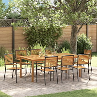 vidaXL Trädgårdsmöbelset 9 pcs Svart Poly rattan