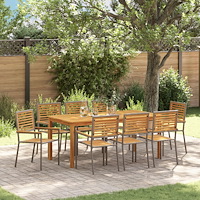 vidaXL Trädgårdsmöbelset 9 pcs Grå Poly rattan