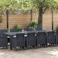 vidaXL 13-delars trädgårdsset med kuddar i antracitfärg och poly rattan, vidaXL trädgårdsbord antracit 150x100x73 cm poly ratta...